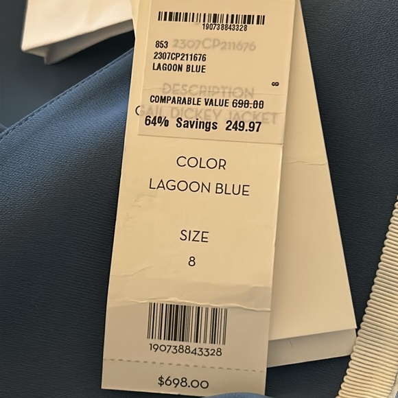 Veronica Beard Gail Dickey Double-Breasted Crepe Jacket Lagoon Blue Sz 8 NWT - Picture 9 of 10